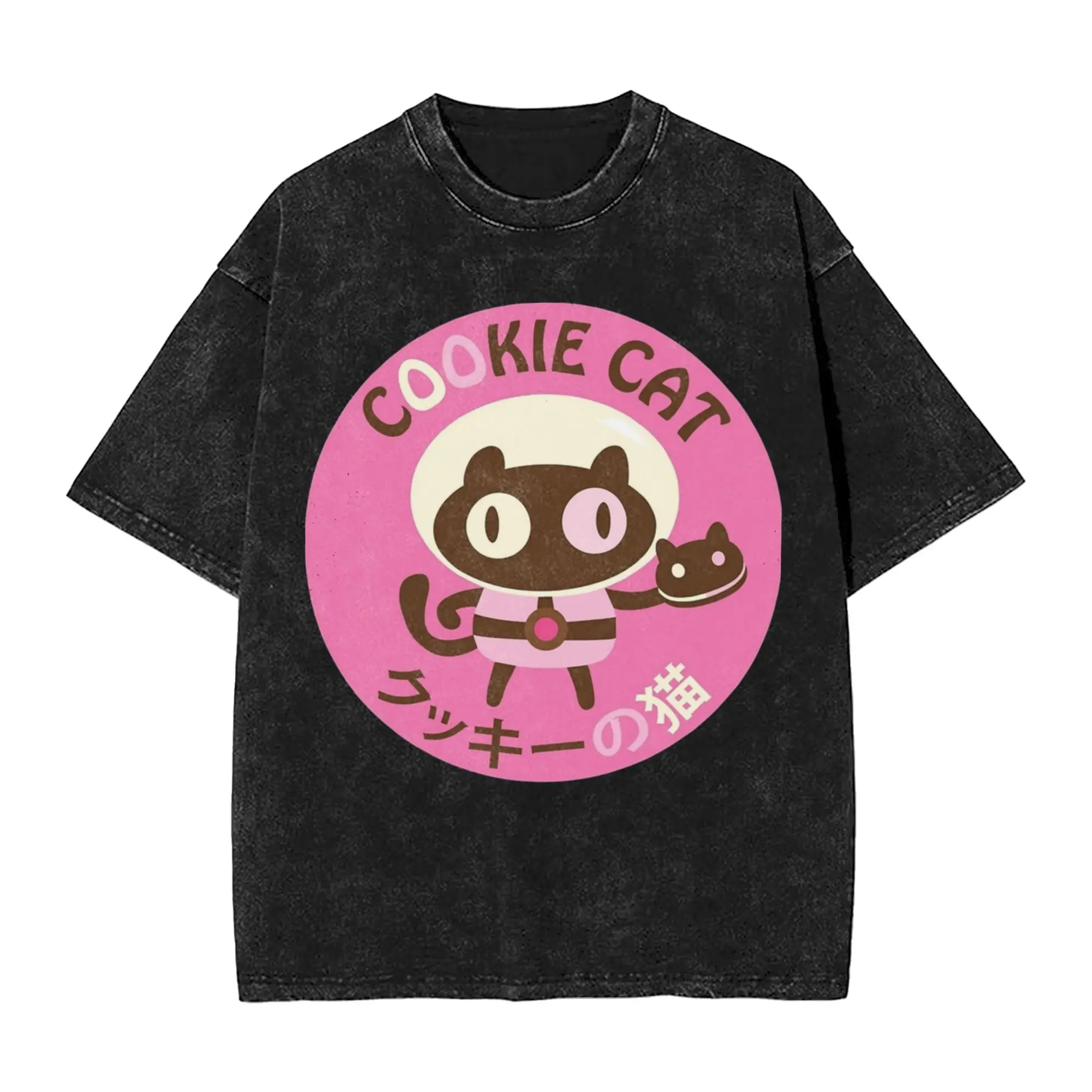 Stevens Universes Cookie Cat T Shirt Hip Hop Washed Cotton High Street T-Shirts for Men Women Tops Streetwear Printed Tee Shirt