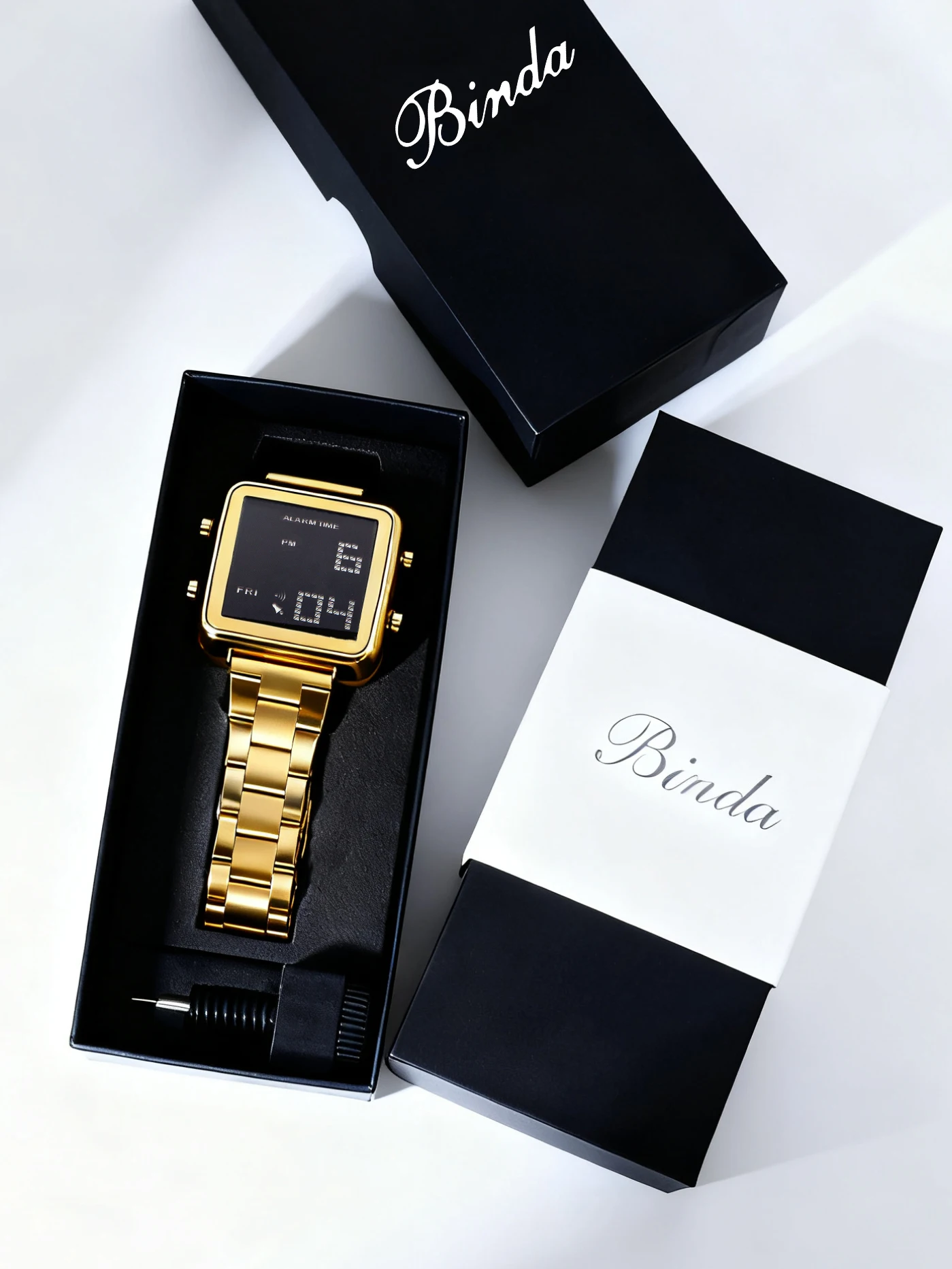 Binda Women's Stainless Steel LED Digital Watch Waterproof Fashion Business Electronic Wristwatch Reloj Mujer