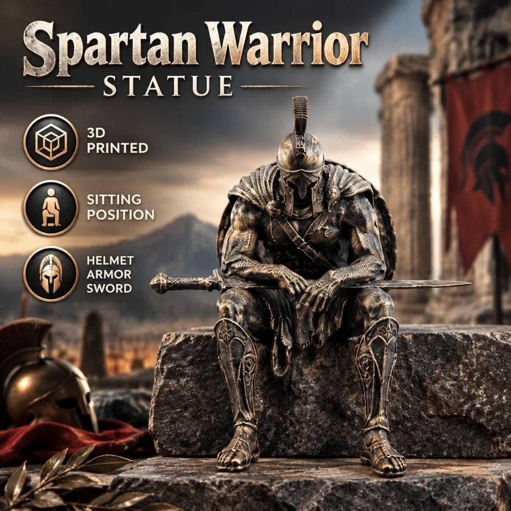 3D Printed Spartan Warrior Statue Vintage Helmet Armor Greek Warrior Ornament Sitting Position Mini Greek Warrior Shelf Sitter