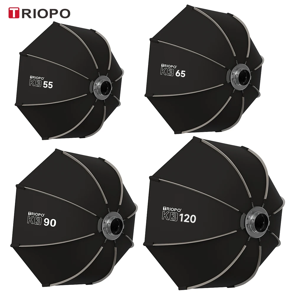 Triopo K3 55cm 65cm 90cm 120cm Boîte à lumière octogonale à montage Bowens à montage rapide avec grille pour éclairage vidéo LED de studio Godox Aputure Sokani