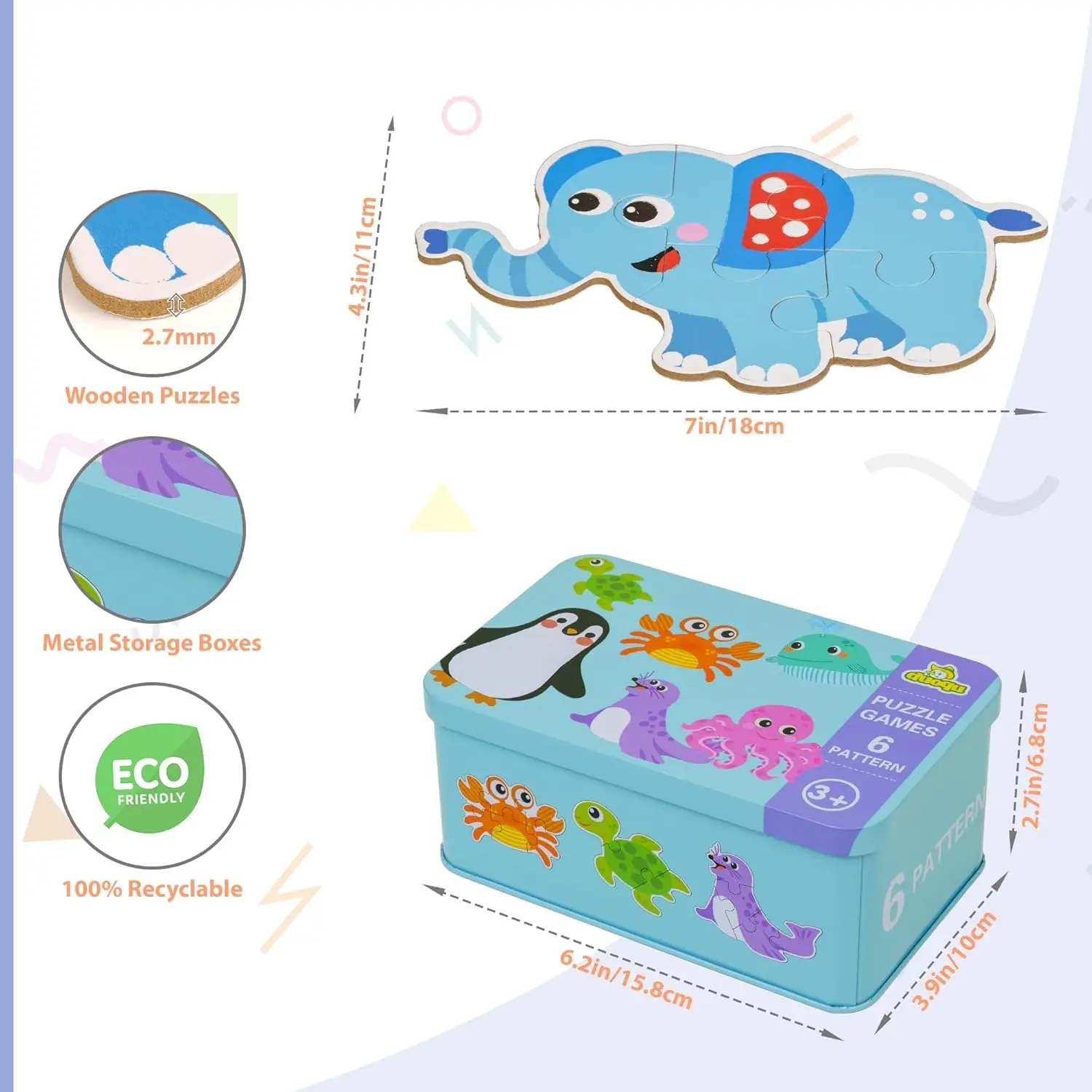 몬테소리 아기 퍼즐 교육 장난감 나무 3D 퍼즐 게임 철 상자 어린이 퍼즐 퍼즐 어린이를위한 나무 퍼즐 2 3 4 년