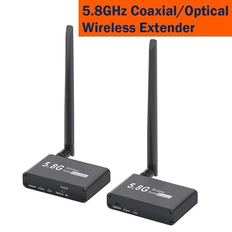 

5.8G Wireless Optical Coaxial 3.5mm Extender 50M Analog Stereo Audio Transmitter Receiver Kit for PC CD Player Speaker Soundbar
