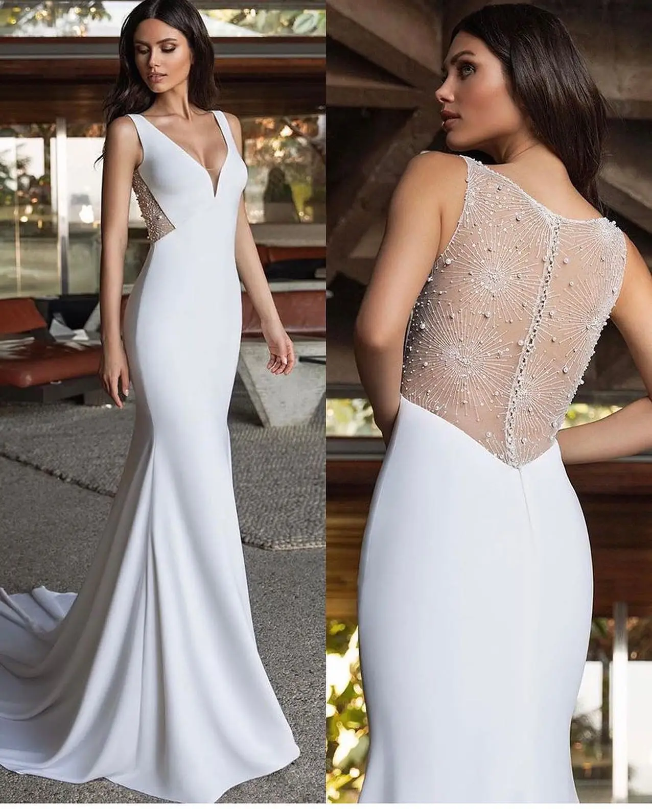 Noble White V Neckline Prom Dress Floor Length With Sleeveless Evening Summer Party Dress For Women2023