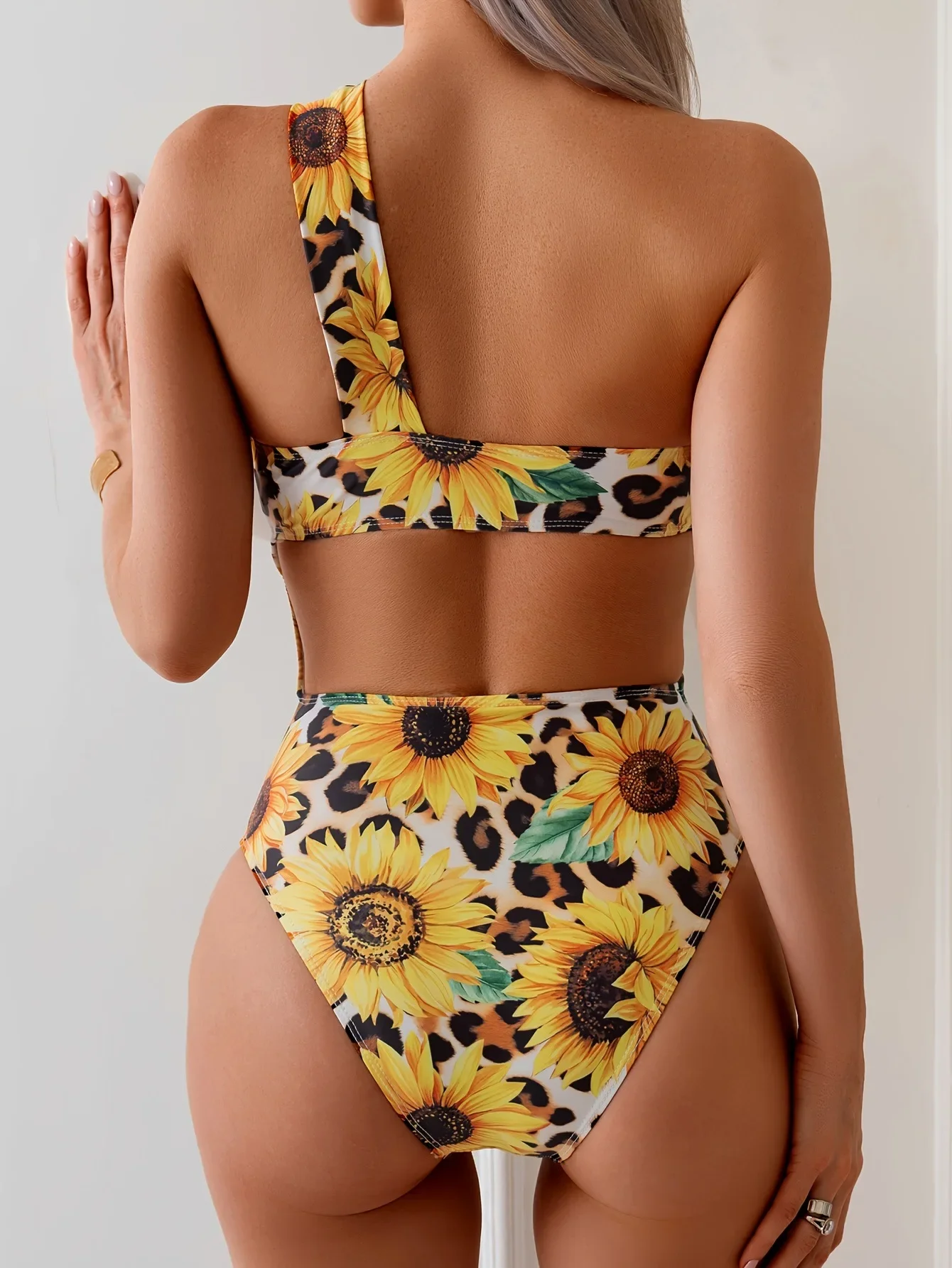 Sexy Sunflower One Shoulder Swimwear Women One Piece Swimsuit Bathing Suits Cut-out Swimming Suit Female for Beach Wear Monokini