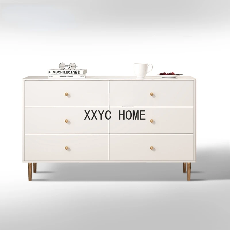 

Chest of Six Drawers Solid Wood Light Luxury Stone Plate Bedroom Tailstock Chest of Drawer Modern Minimalist Locker