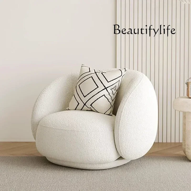 Niedlicher flauschiger Wohnzimmerstuhl, elastisch, weißer Boden, einzelner Wohnzimmerstuhl, Rückenlehne, Meubles de Salon, Wohnmöbel