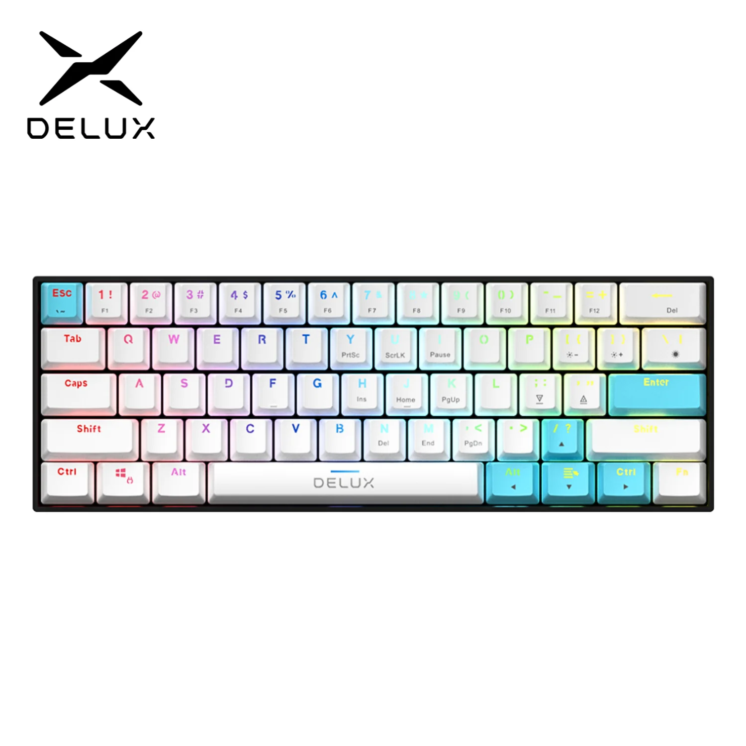 

Delux KM36 Gaming Mechanical Wired 61 Keys Kercaps Keyboard Rainbow Backlit Mini Size Full Function For Notebook Desktop