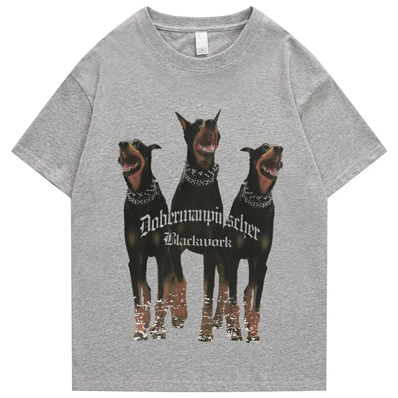 Mens Oversized T Shirt Streetwear Hip Hop Rottweiler Doberman Print Tshirts Harajuku Casual Cotton 2022 Summer Short Sleeve Tees