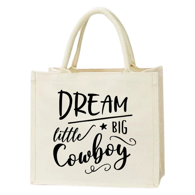 

Foldable Western Cowboy Logo Printed Pattern Shoulder Bag Single Party Gift Women's Cotton Handbag Shopping Bag