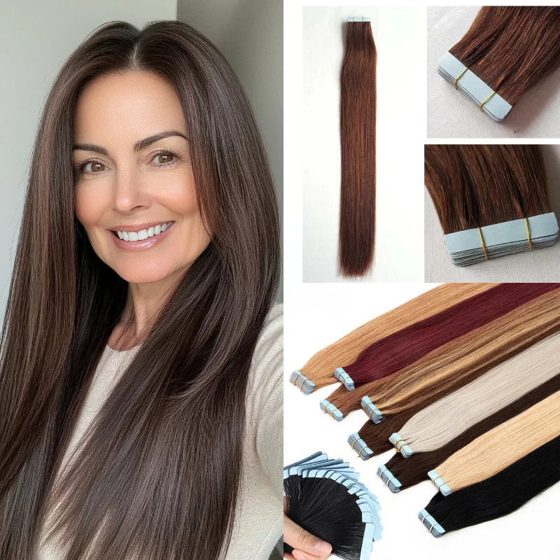 100% Human Hair Tape In Hair Weft 20pcs 24inch Straight #613 P18-613 Add Length & Density Office Professional Wholesale Dropship