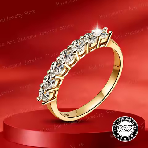 5 Stone Moissanite Wedding Rings Round Brilliant Cut Half Eternity Band 925 Silver 3mm Lab Diamond Wedding Ring for Women Men
