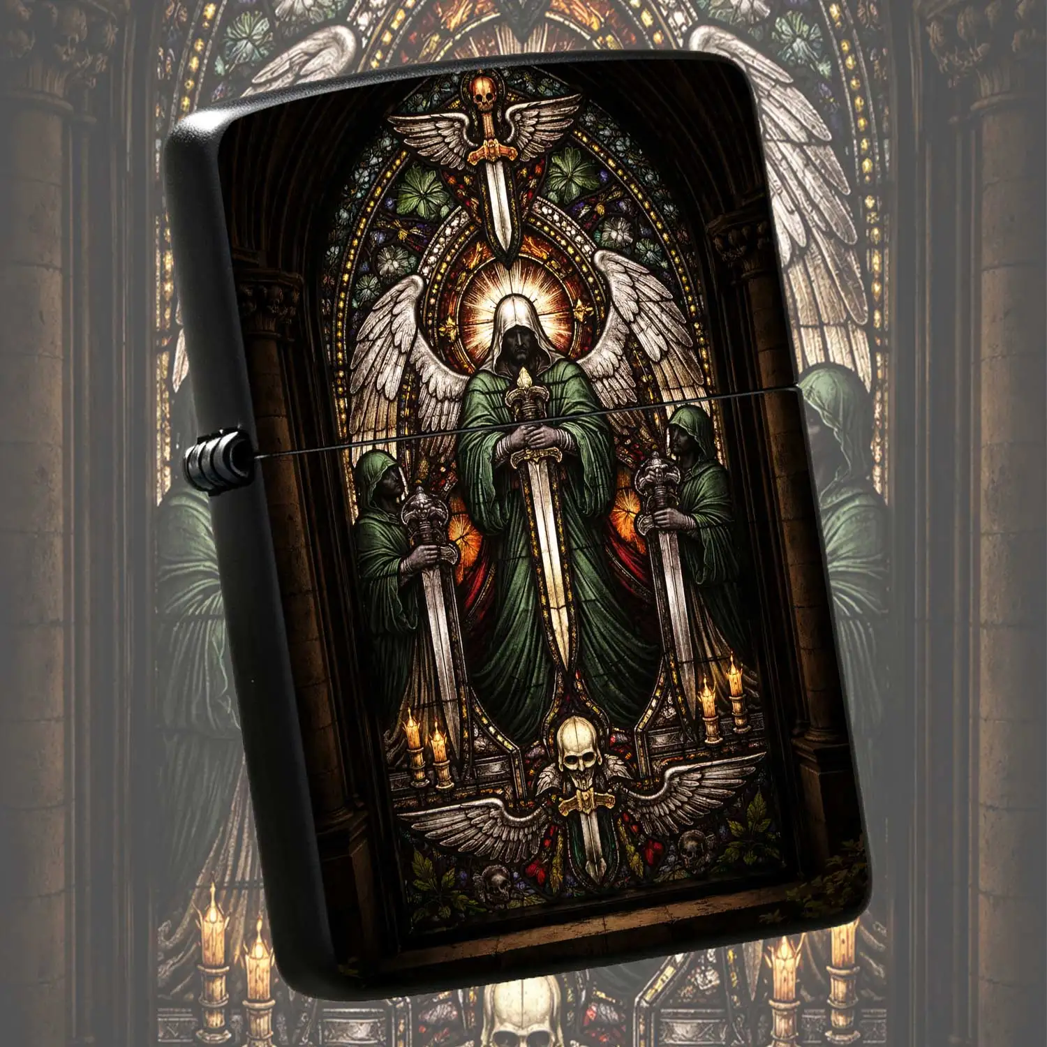 Vintage Gothic Angel Skull Painted Windproof  Lighter Reusable Flip-top Portable Pocket Lighter Creative Dark Religious Art Pattern Collectible Personalized Portable Tool Humorous and Fun Lighter