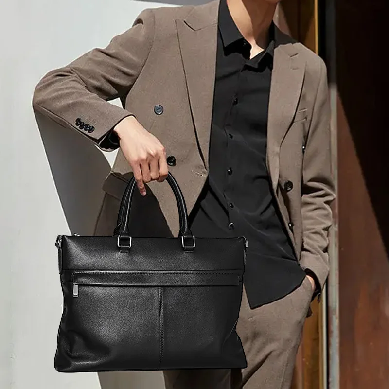 Borsa a tracolla autentica da uomo nuova Borse da uomo in pelle da uomo Borsa a tracolla per valigetta da lavoro da 15,6 pollici in pelle di vacchetta