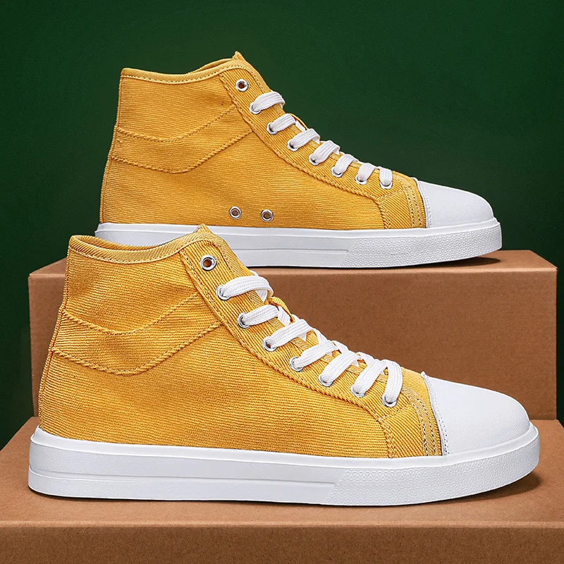 2024 Latest Fashion Yellow Canvas Shoes for Men and Women, Breathable High Top Canvas Sports Shoes for Couples Plus Size 36-46