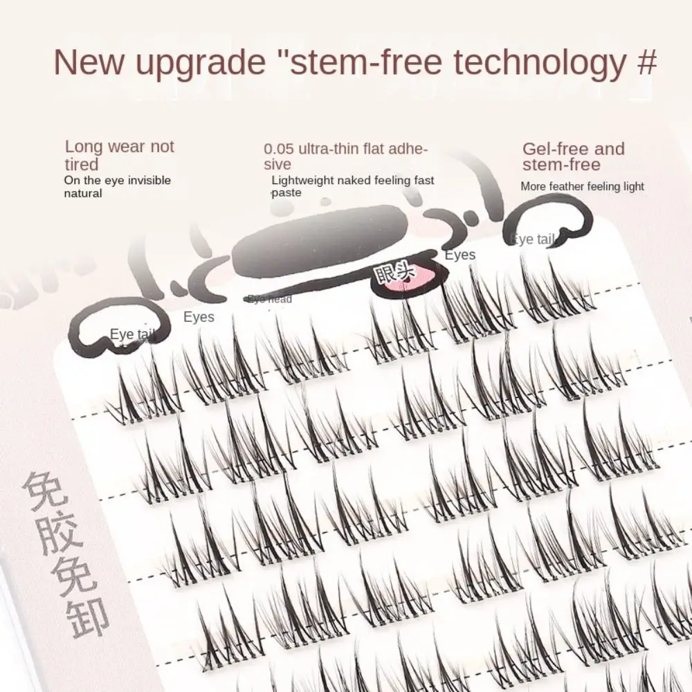 With Jelly Glue Strips Manga Lashes No Stem No Glue Multiple Styles Segmented False Eyelashes Handmade Nude Makeup