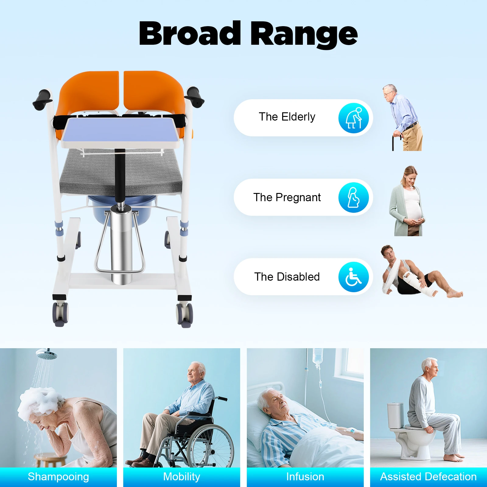 كرسي التمريض الهيدروليكي لرفع المريض مع كرسي المريض ABS للمرحاض كرسي متحرك محول هيدروليكي مع عجلات الفرامل #2