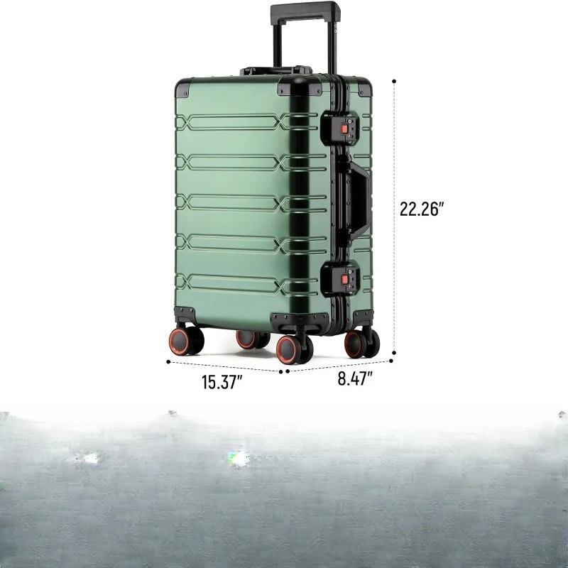 Полностью алюминиевые чемоданы для ручной клади 22x14x9, одобренные авиакомпанией, твердые чемоданы с вращающимися колесами, чемодан без молнии
