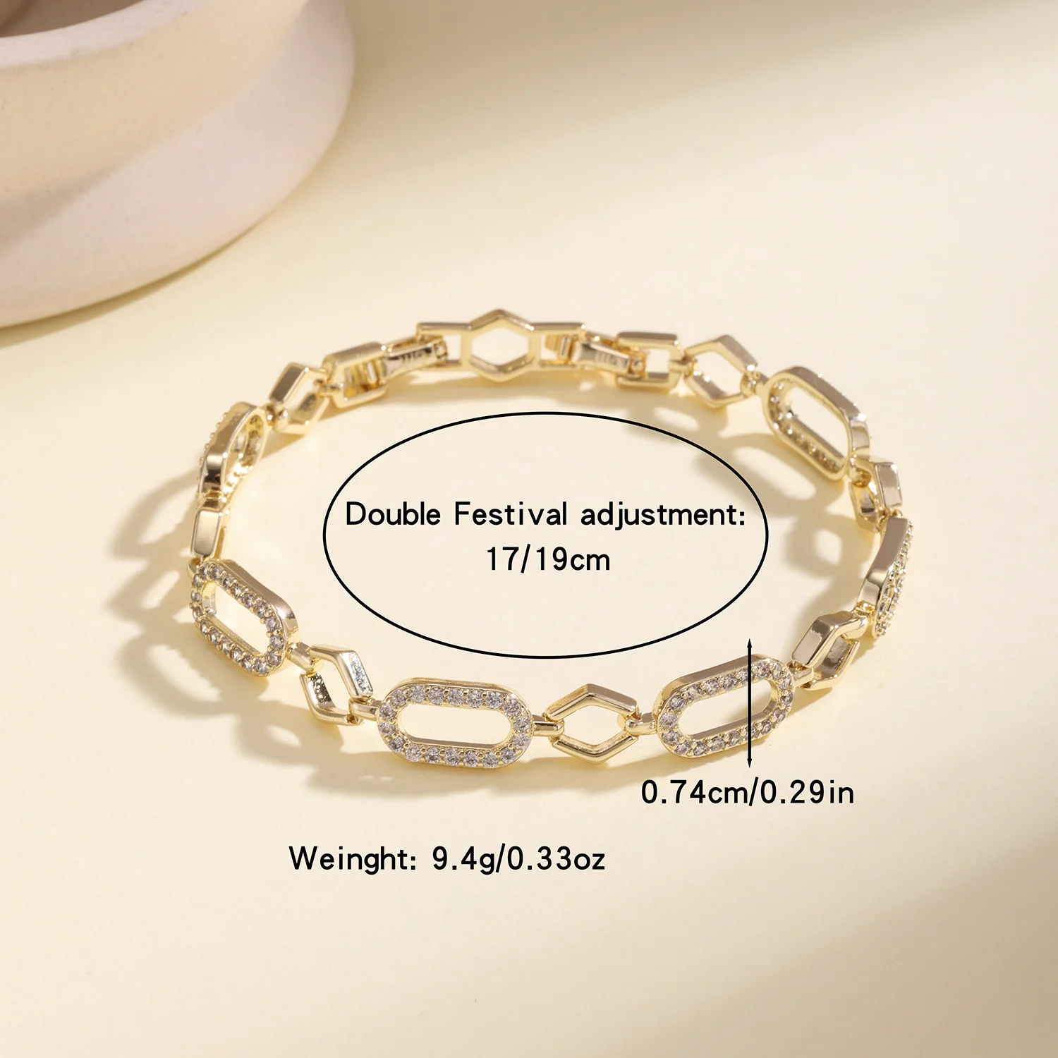 Nidin New Arrival Cubic Zircon Geometric Link Bracelet Triangle Oval Circle Chain Bracelets For Women Trendy Daily Party Jewelry
