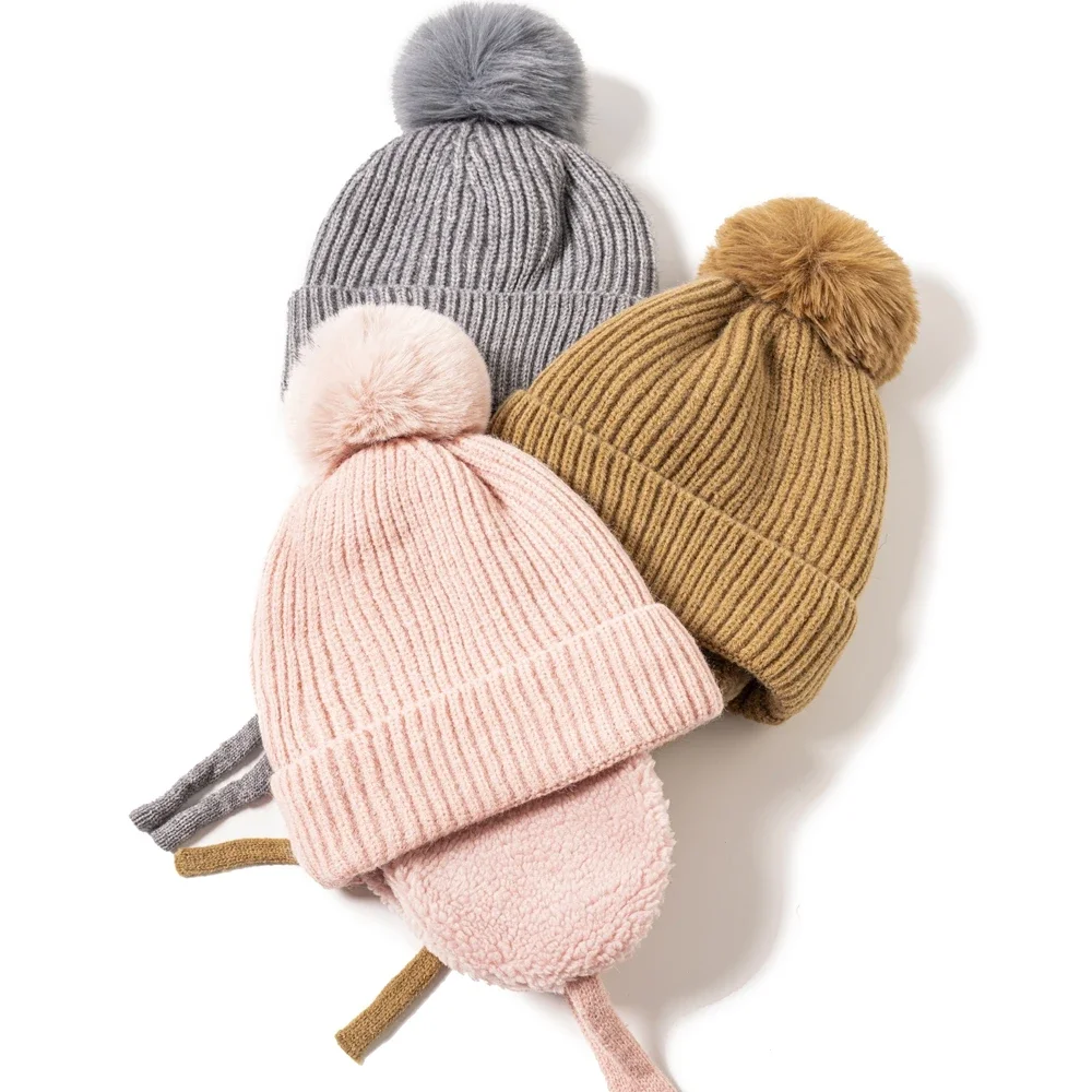 

3-10Y children's hats, warm hats for boys and girls in autumn and winter, baby woolen hats, parent-child style, fleece ear-prote