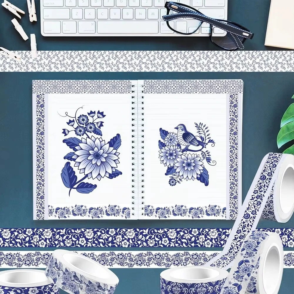 Blue & White Washi Tape Set; Pretty Chinoiserie Designs; 12 Rolls! Decorative Tape; Journaling, Scrapbooking