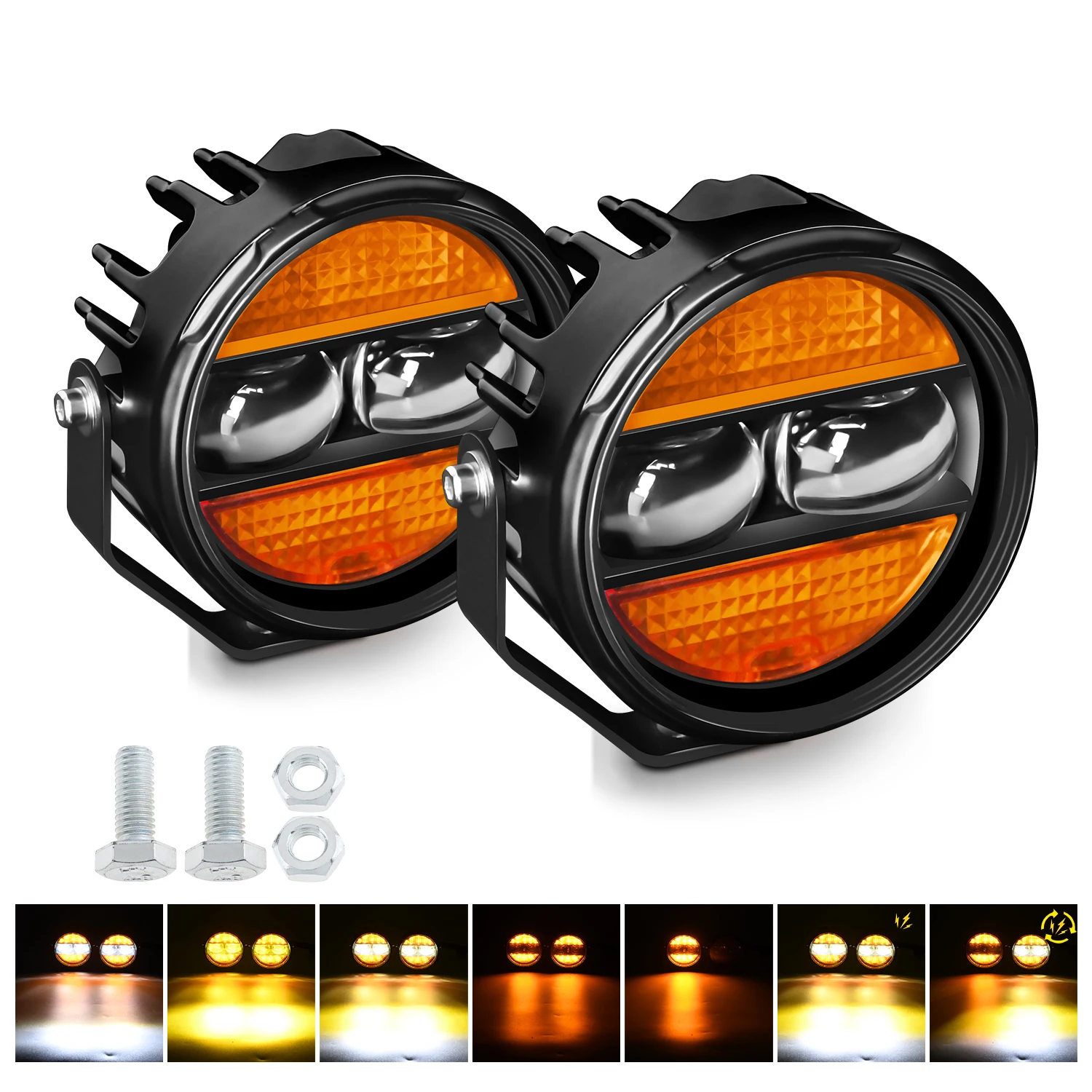 2 Pcs 60W 6000LM Motorcycle Spotlight Auxiliary Fog Light White Yellow High Low Beam DRL Motorbike Driving Lamp LED Work Light
