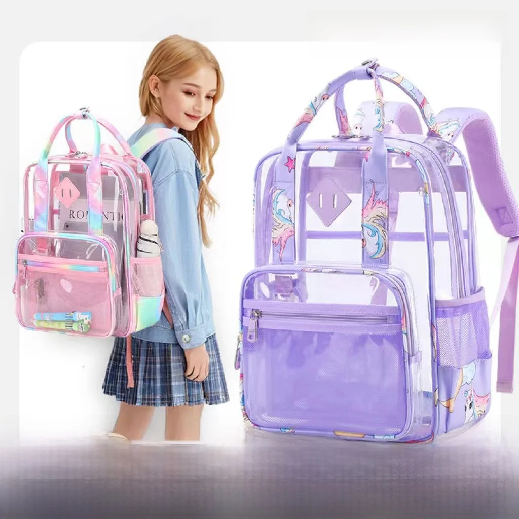 

Transparent Large Capaci Waterproof Student Bapa Double oulder Bag for Junior And High School PVC Material School Sup...