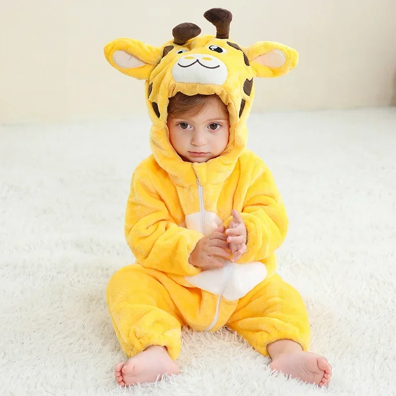 Animal Bear Giraffe Frog Kigurumi Costume Baby Infant Toddler Winter Pajamas Jumpsuit Flannel Birthday Holloween Fancy Dress