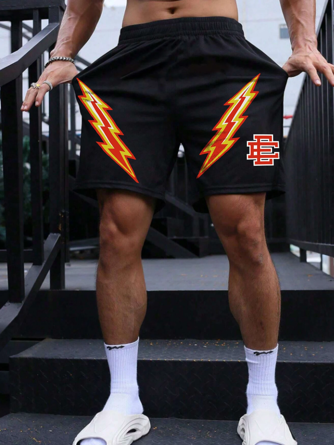 High-street-style casual shorts Printed loose-fit casual knit pants