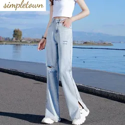 Pantalones vaqueros de pierna ancha para mujer, Jeans de estilo dividido, cintura alta, ajustados, sueltos, a la moda, novedad de primavera y verano, 2023