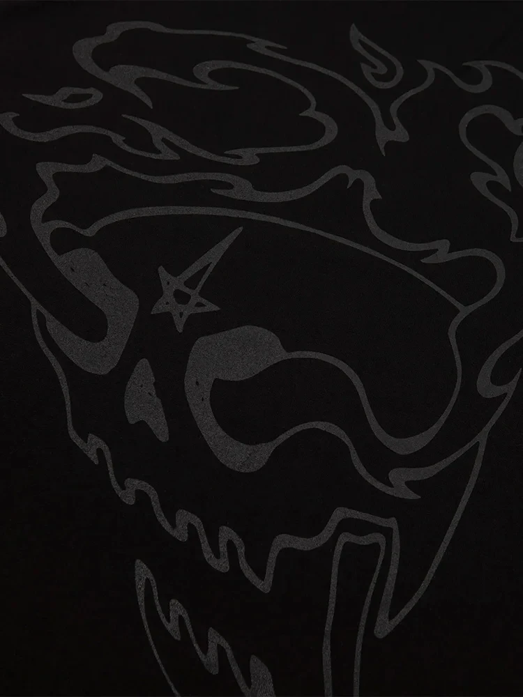 الرجال تي شيرت الشيطان نادي الجرافيك الجمجمة القوطية المتضخم كم طويل بلايز Y2k الشارع الشهير القطن الخريف موضة تيز للجنسين الملابس