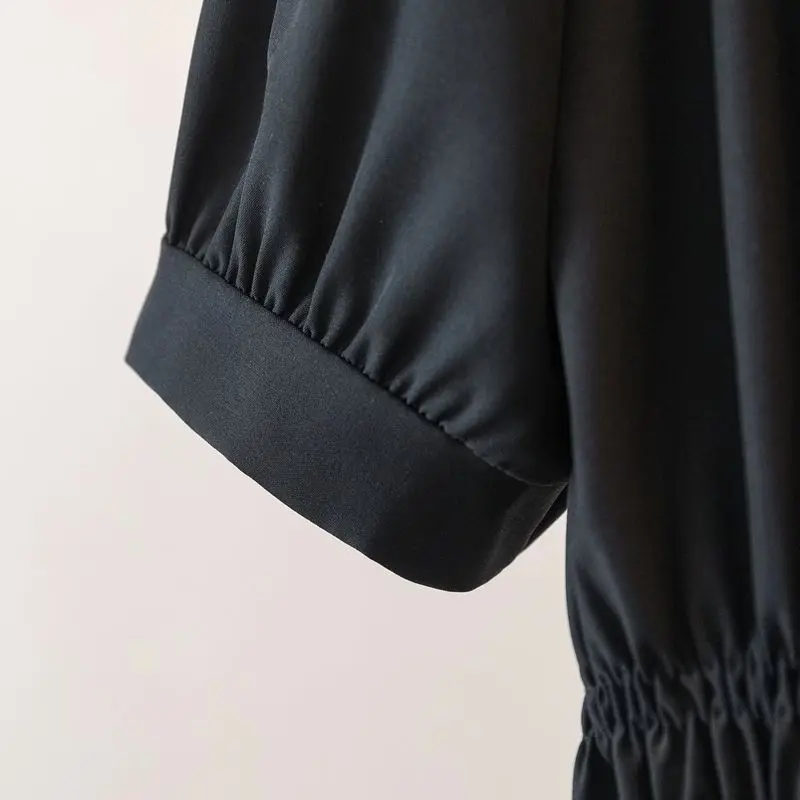 200 Pounds Plus Size Elastische Taille Büro-Damen-Trendhemd und Bluse Einfarbiges Oberteil Damenbekleidung V-Ausschnitt French Chic Basics – Detail 35