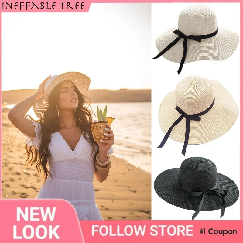 

INS New simple Foldable Wide Brim Floppy Girls Straw Hat Sun Hat Beach Women Summer Hat UV Protect Travel Cap Lady Caps Female