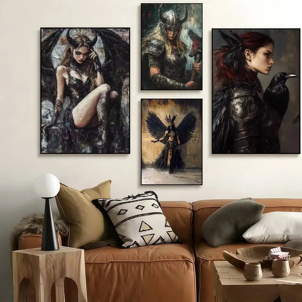 Classic Terror Curse Gothic Style Tattoos Female Warrior Poster Self-adhesive Art Waterproof Paper Sticker House Room Wall Decor