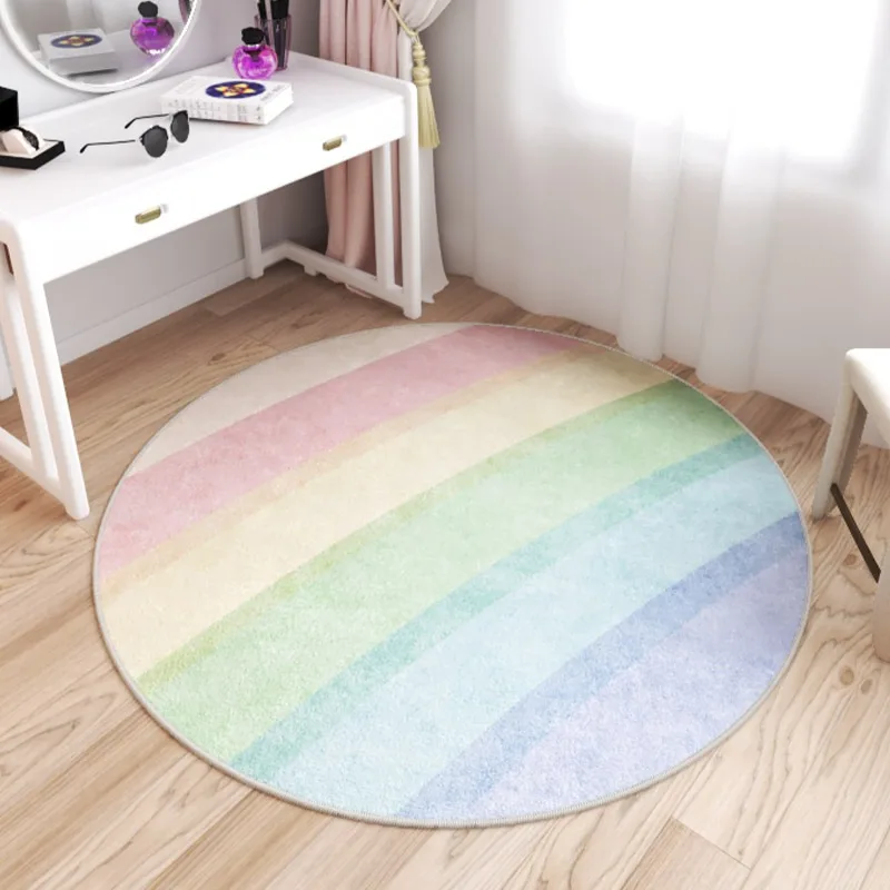 

Rainbow Round Carpet Study Bedroom Loop Pile Floor Mats Bottom TPR Anti-slip Area Rugs Home Decoration Mat 원형러그 Alfombra Redonda