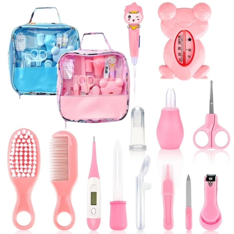 13Pcs Baby Grooming Kit Portable Infant Healthcare Set with Hair Brush Nail Clipper Nasal Aspirator Ear Cleaner Newborn Stuff