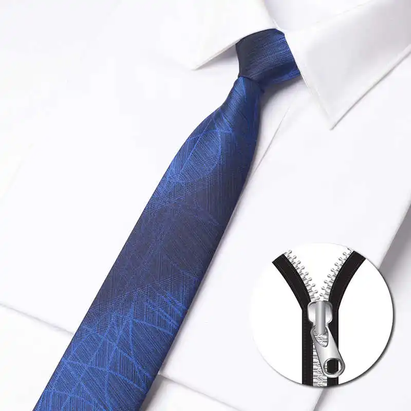 

High Quality Blue Water Pattern Fashionable Zipper Tie Men's Shirt Accessory 6cm Narrow Version Slim Fit Business Zipper Necktie