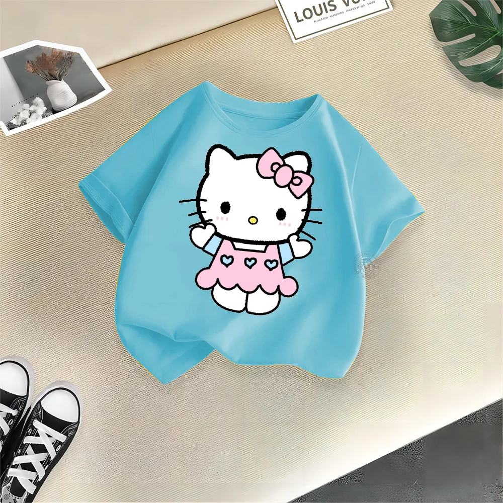 Sanrio Teen estate 100% cotone t-shirt semplice e giocosa Hello Kitty graphic Kids confortevole t-shirt in cotone ragazzi ragazze Short s