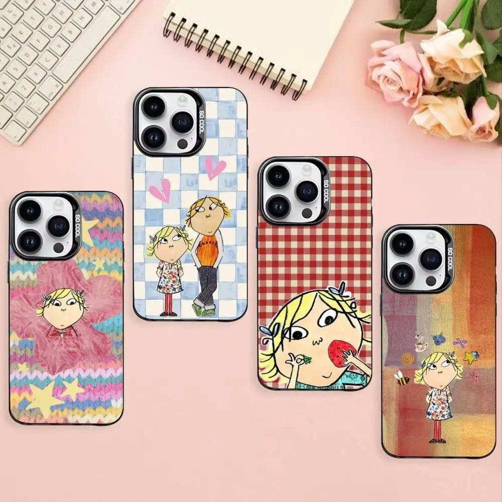C-Charlie And L-Lola Anime  Phone Case For iPhone17,16,15,14,13,12,Pro Max Black Colorful Phone case