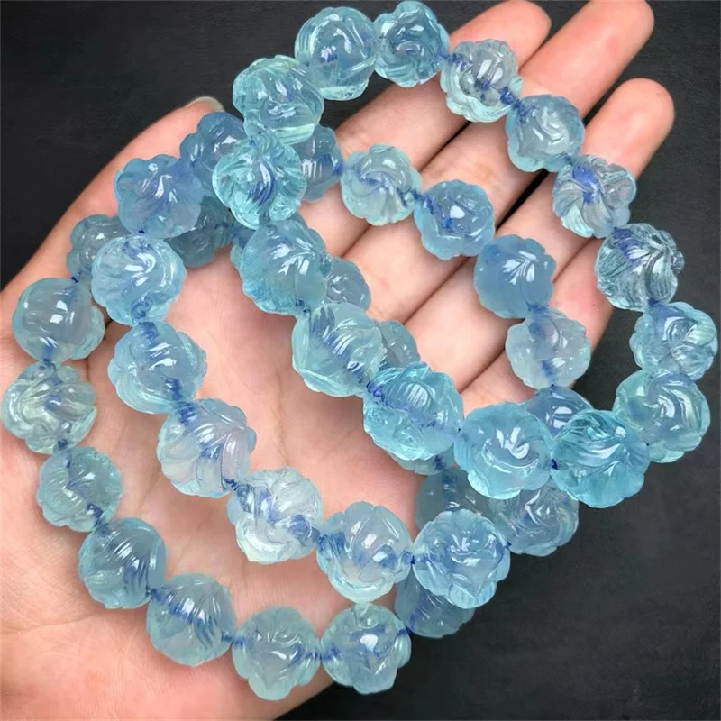 

1 Pc Fengbaowu Natural Aquamarine Fox Bracelet Animal Beads Reiki Healing Stone Fashion Jewelry Gift For Women Men