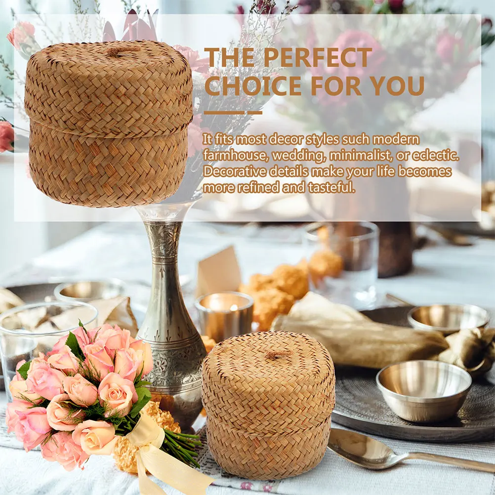

Woven Straw Flower Box Desktop Organizer Wicker Light Brown Rattan Storage Basket