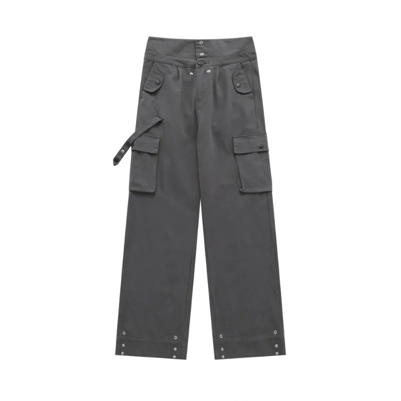 OR FL American Retro Wash And Age 100 Cotton Women Cargo Trousers Trendy Brand Design Sense Small Lapel High Waist Look Slacks