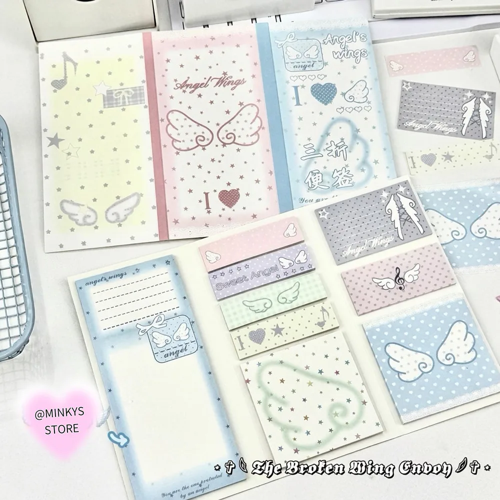 MINKYS Angel's Wings Tri-Fold Memo Pad Sticky Notes Set Index Paper School Stationery