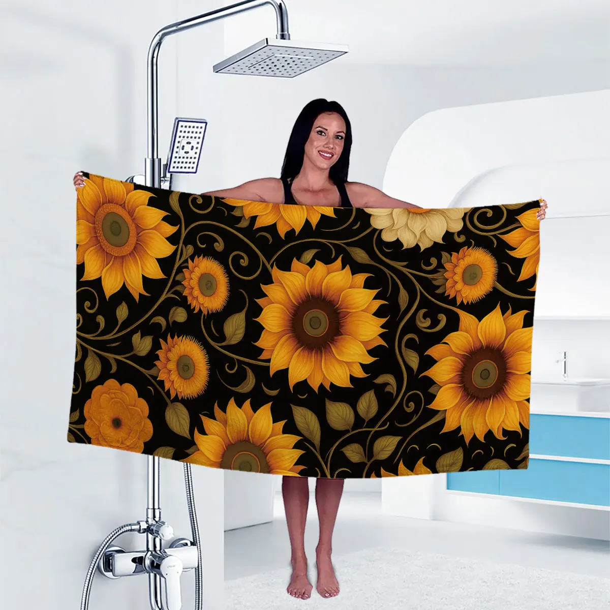 Fall Sunflower Beach Towel Microfiber Sand Free Quick Dry Autumn Yellow Floral Oversized Absorbent Pool Bath Towel