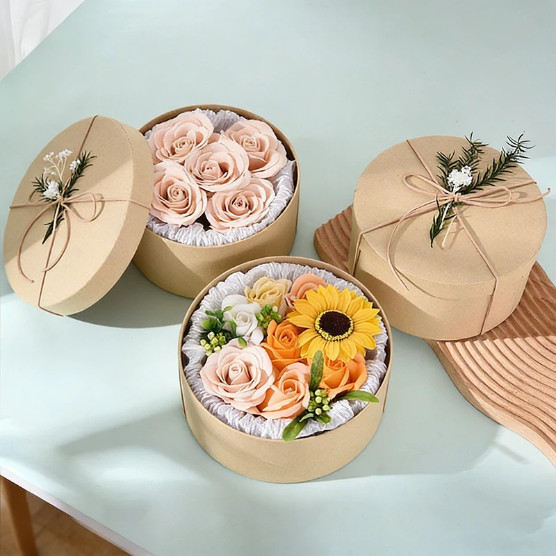 

‌Round Kraft Paper Gift Box Creative Premium Baking Packaging Soap Flower Birthday Present Heaven Earth Lid Design Quality