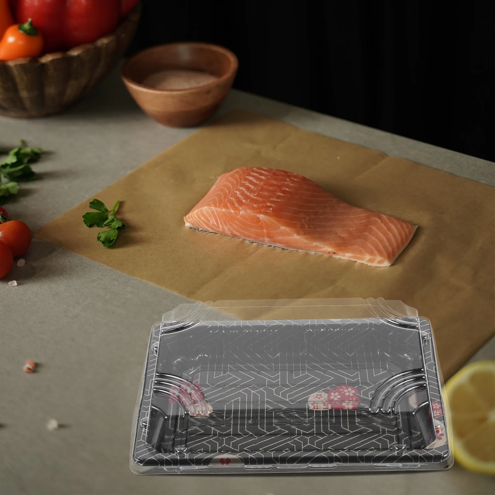 

25Pcs Salmon Sushi Box Reusable Plastic Sushi Container Rectangle Tray Clear Lid Portable Practical with Lid Rectangle
