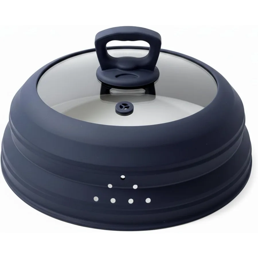 

11.8 Inch Collapsible Microwave Splatter Cover with Silicone and Tempered Glass Design for Food Protection Steam Vents for Vent