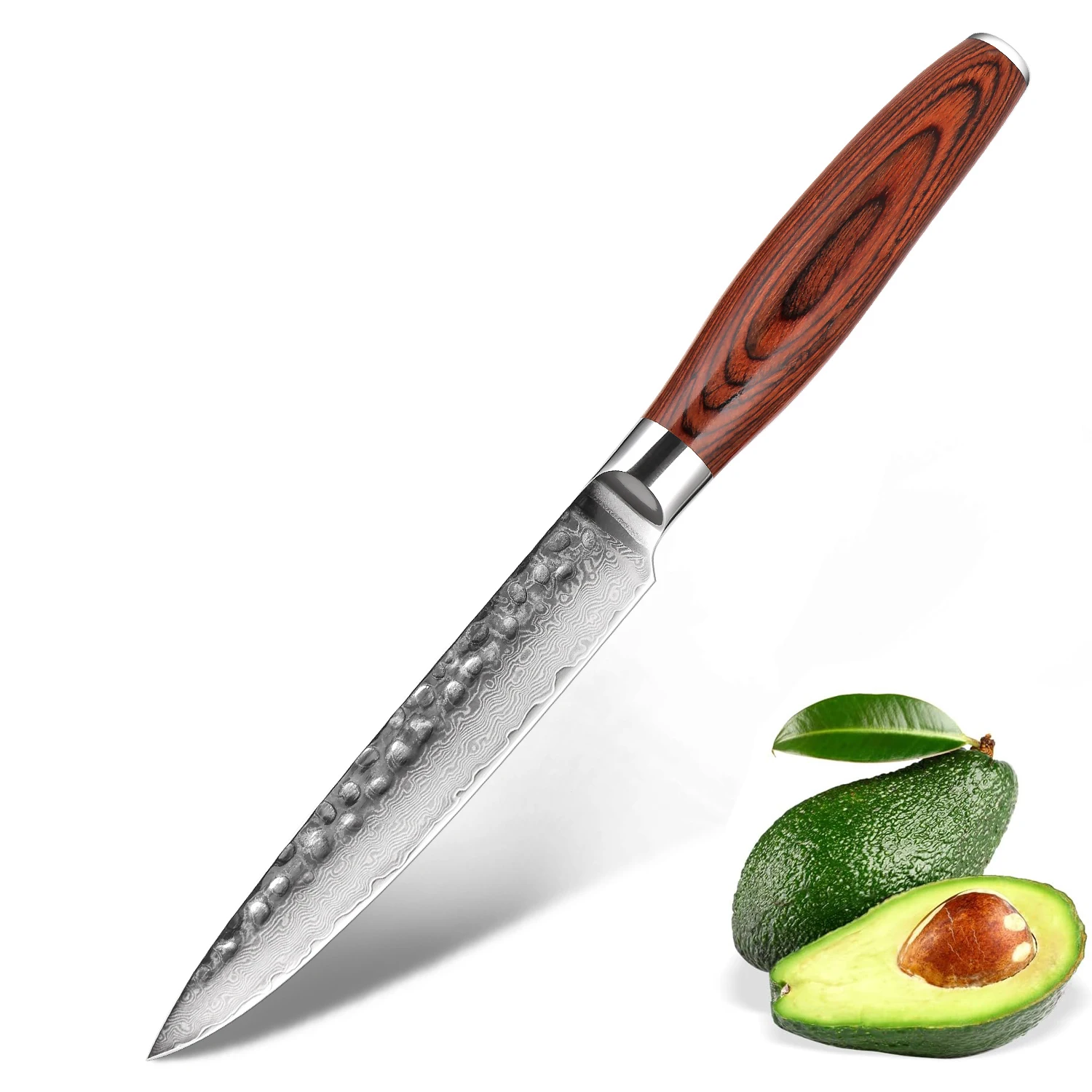 Utility Knife 6 Inch Kitchen Fruit Knife Forged Damascus Steel Non-stick Kitchen Knife for Home and Restaurant Redwood Handle