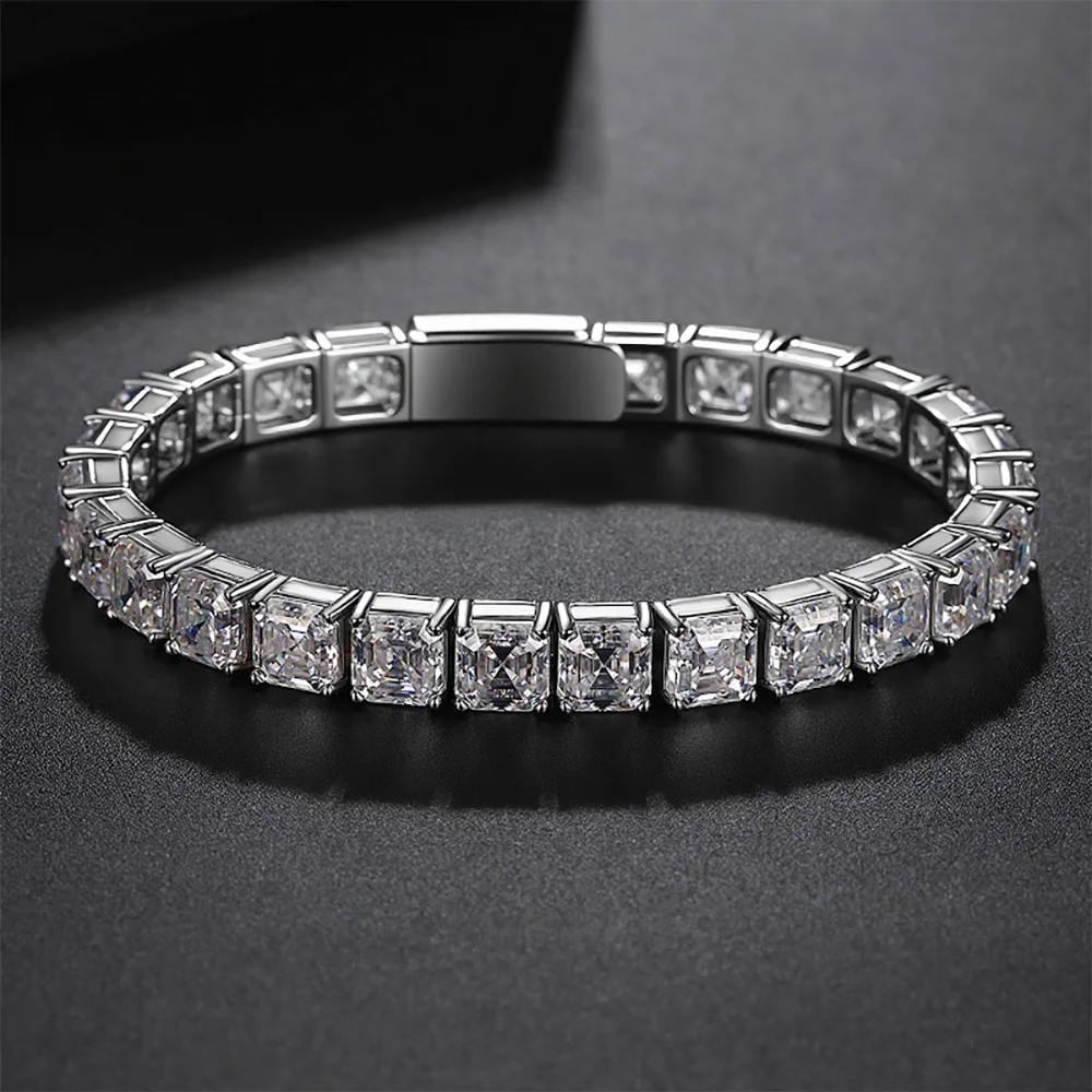 Serenity 6*6mm Full Moissanite Tennis Bracelet for Women 1ct Asscher Cut Lab Diamond Bracelet S925 Sterling Silver Chain Jewelry
