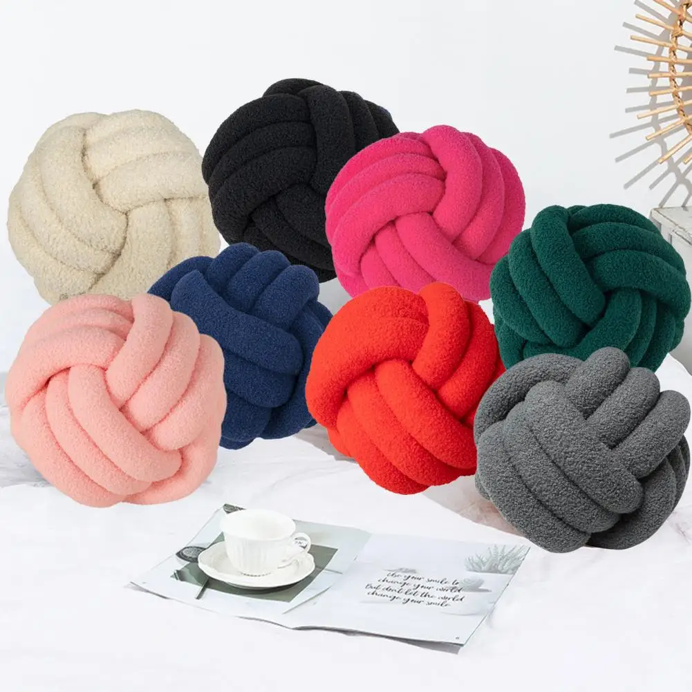 Lambswool Knot Pillow Braided Knot Pillow Sherpa Knot Ball Throw Pillow for Sofa Decoration Photography 22cm Round Shape