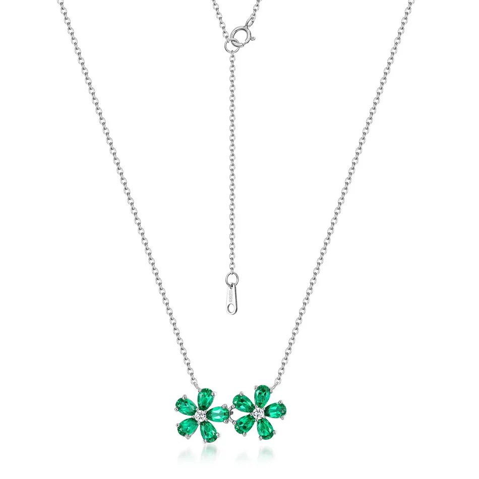 

ALLNOEL 925 Sterling Silver Necklace For Woman Lab Created Emerald Green Gemstone Four Leaf Clover Anniversary Jewelry Gifts